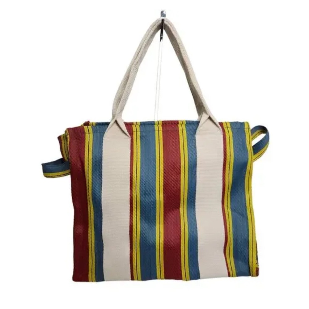 Urban Outfitters BDG Serena Mesh Tote Bag Medium Size Multi Stripe Maroon Blue